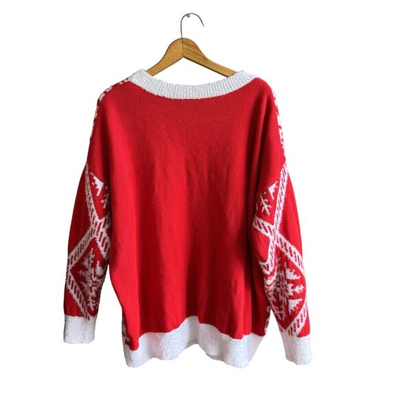 Merry Christmas Fairisle Ugly Holiday Sweater Sequins Warm Red Womens 2X 20-22 - Picture 3 of 7